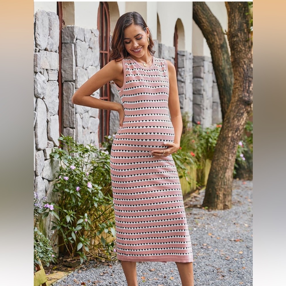 Pink and Black Patterned Midi Dress